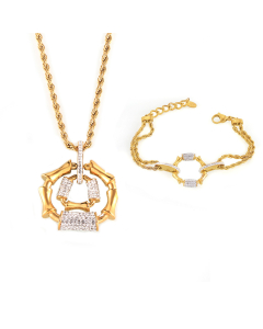 Wholesale Stainless Steel Fine Jewelry Czech Diamond Inlaid Bamboo Splicing Necklace Bracelet