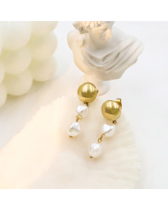 Wholesale Stainless Steel Tassel Earrings Double Baroque Pearl Stud Jewelry 