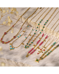 Women's Vintage French Crystal Beaded Handmade Clavicle Chain Wholesale Stainless Steel Necklace