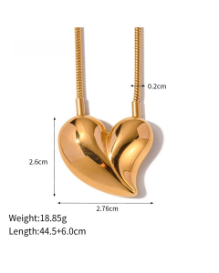 Exaggerated Popular Non-Fading Big Love Stainless Steel Pendent Necklae Titanium Steel Earrings Colorza Fine Jewelry-Necklace-Gold Color