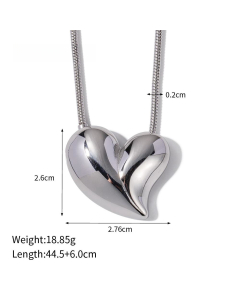 Exaggerated Popular Non-Fading Big Love Stainless Steel Pendent Necklae Titanium Steel Earrings Colorza Fine Jewelry-Necklace-Steel Color