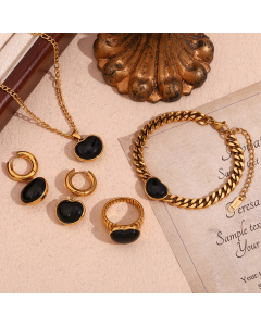 Wholesale Stainless Steel Fine Jewelry Black Agate Heart Ring Bracelet Necklace