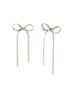 Steel Color Plated 18K Gold Blade Chain Bow Stainless Steel Earrings 