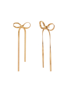 Gold Color Plated 18K Gold Blade Chain Bow Stainless Steel Earrings 