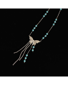Wholesale Stainless Steel Necklace Blue Bead Butterfly Fringe Necklace 