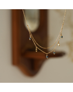 Wholesale Stainless Steel Clavicle Chain Blue Beads Handmade Pendant Necklace 