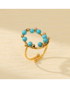 Niche Blue Natural Stone Geometric Plated Gold Stainless Steel Ring 