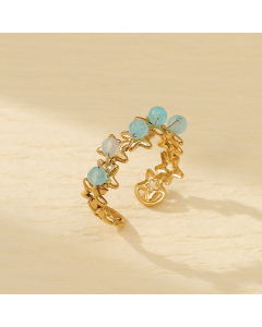 Elegant Blue Natural Stone Star Plated Gold Stainless Steel Ring 