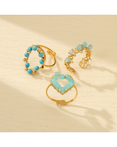 Wholesale Stainless Steel Ring Blue Natural Stone Love Star Ring