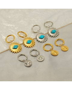 Wholesale Stainless Steel Earrings Ethnic Style Retro National Style Bohemia Turquoise Star Earrings