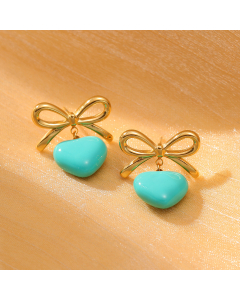 Light Luxury Bowknot Dripping Oil Love Pendant Stainless Steel Earrings 