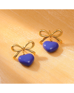 New Bowknot Dripping Oil Love Pendant Stainless Steel Earrings 