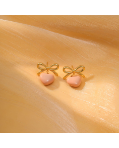 Fashion Bowknot Dripping Oil Love Pendant Stainless Steel Earrings 