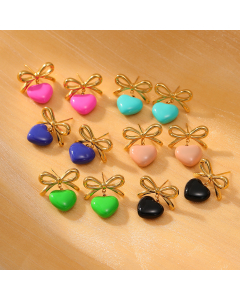 Wholesale Stainless Steel Earrings Bowknot Dripping Oil Love Pendant Earrings