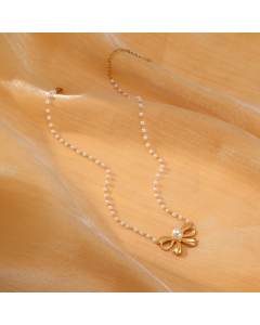 Light Luxury Bow Knot Pendant Stainless Steel Pearl Necklace 