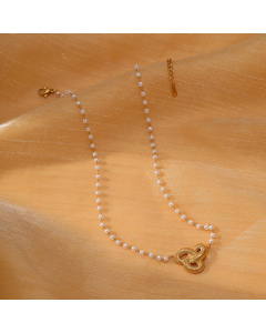 Elegant Bow Knot Pendant Stainless Steel Pearl Necklace 