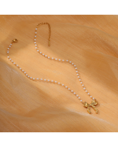 Fashion Bow Knot Pendant Stainless Steel Pearl Necklace 