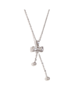 Wholesale Stainless Steelne Jewelry Bow Knot Necklace Earrings Sets-Steel Color-Necklace