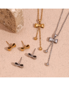 Wholesale Stainless Steelne Jewelry Bow Knot Necklace Earrings Sets