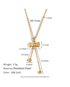 Wholesale Stainless Steelne Jewelry Bow Knot Necklace Earrings Sets-Gold Color-Necklace