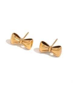 Wholesale Stainless Steelne Jewelry Bow Knot Necklace Earrings Sets-Gold Color-Earrings