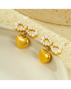 Wholesale Stainless Steel Earrings Bow Pearl Heart Pendant Earrings 