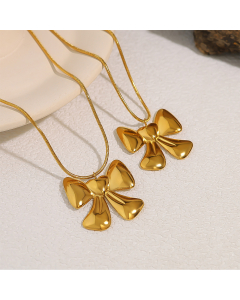Smooth Love Bowknot Necklace Wholesale Stainless Steel Bow Pendant Necklace