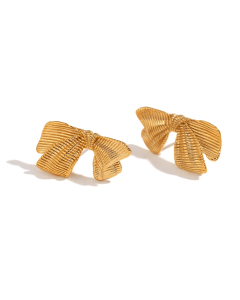 Wholesale Stainless Steel Earrings Bow Ribbon Earrings Female-01-Gold Color