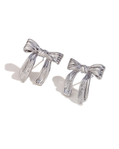Wholesale Stainless Steel Earrings Bow Ribbon Earrings Female-02-Steel Color