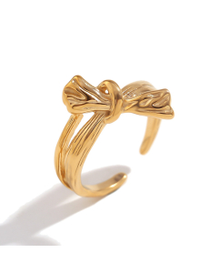 Wholesale Stainless Steel Earrings Bow Ribbon Earrings Female-03-Gold Color