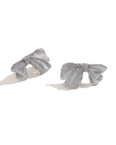 Wholesale Stainless Steel Earrings Bow Ribbon Earrings Female-01-Steel Color