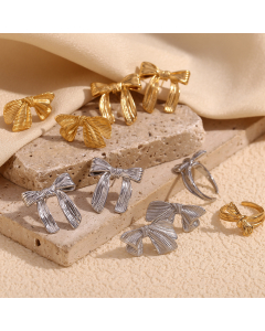 Wholesale Stainless Steel Earrings Bow Ribbon Earrings Female