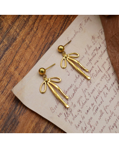 Gold Color Bow Stud Earrings 2024 New Girls Stud Stainless Steel Earrings 