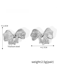 Wholesale Stainless Steel Fine Jewelry Bowknot Pendant Necklace Earrings YK29079-Steel Color-Earrings