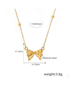 Wholesale Stainless Steel Fine Jewelry Bowknot Pendant Necklace Earrings YK29079-Gold Color-Necklace