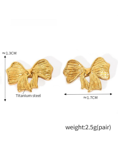 Wholesale Stainless Steel Fine Jewelry Bowknot Pendant Necklace Earrings YK29079-Gold Color-Earrings