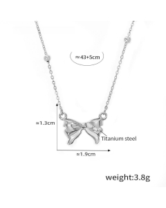 Wholesale Stainless Steel Fine Jewelry Bowknot Pendant Necklace Earrings YK29079-Steel Color-Necklace
