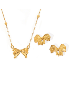 Wholesale Stainless Steel Fine Jewelry Bowknot Pendant Necklace Earrings YK29079