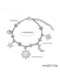 Wholesale Stainless Steel Bracelet Box Chain With Multi-element Pendant Diamond Bracelet-Steel Color-03