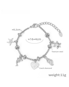 Wholesale Stainless Steel Bracelet Box Chain With Multi-element Pendant Diamond Bracelet-Steel Color-02