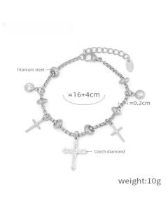 Wholesale Stainless Steel Bracelet Box Chain With Multi-element Pendant Diamond Bracelet-Steel Color-01