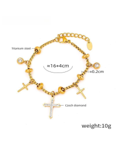 Wholesale Stainless Steel Bracelet Box Chain With Multi-element Pendant Diamond Bracelet-Gold Color-01