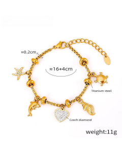 Wholesale Stainless Steel Bracelet Box Chain With Multi-element Pendant Diamond Bracelet-Gold Color-02