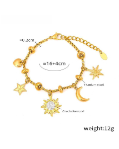 Wholesale Stainless Steel Bracelet Box Chain With Multi-element Pendant Diamond Bracelet-Gold Color-03