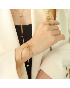 Wholesale Jewelry Round Bead Adjustable Titanium Steel Necklace, Minimalist Style-Bracelet-Gold Color
