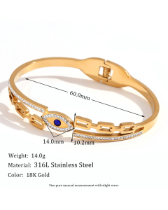 Popular Niche Bracelet Stainless Steel Plated 18K Gold Micro-Inlaid Devil's Eye Spring Buckle Bangle