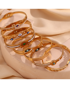 Niche Bracelet Stainless Steel Plated 18K Gold Micro-Inlaid Devil's Eye Spring Buckle Bangle