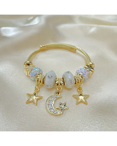 Colorza Jewelry Personality Star And Moon Pendant Adjustable Opening Titanium Steel Bracelet
