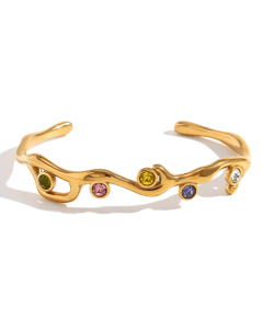 Personality Plated 18K Gold Branch Color Diamond Stainless Steel Open Bangles 