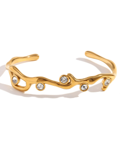 Creative Personality Plated 18K Gold Branch Color Diamond Stainless Steel Open Bangles 
